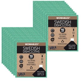 LOLA Swedish Dishcloths 20 Pk Biodegradable Reusable Paper Towels Absorbent Cellulose Kitchen Sponge Cloths Zero Waste Odour Free, Made in Germany