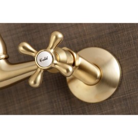 Kingston Brass KS3227AX Vintage 6" Adjustable Center Wall Mount Kitchen Faucet, Brushed Brass