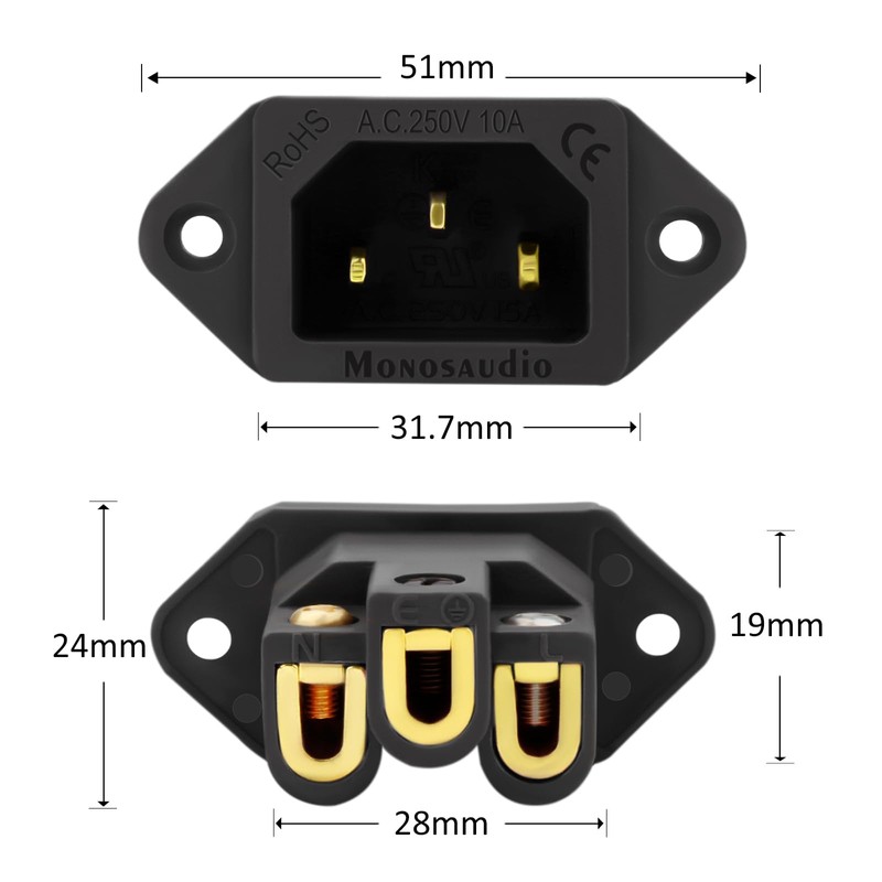 Monosaudio Gold Plated AC Power Socket 250V 10A IEC 320