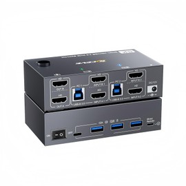 8K Dual Monitor HDMI 2.1 KVM Switch 2 Monitors 2 Computers 8K@60Hz/4K@144Hz USB 3.0 2 in 2 Out HDMI KVM Switcher with 3 USB-A+ 1 USB-C Ports, Wired Remote and USB Cables Included