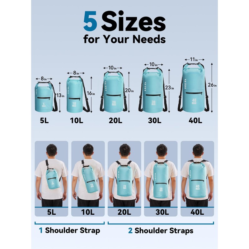 HEETA Waterproof Dry Bag with Front Zippered Pocket for Women