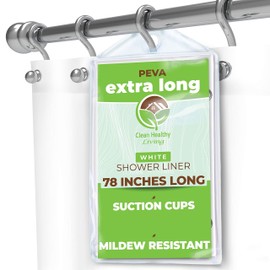 Clean Healthy Living XL Heavy Duty PEVA White Shower Curtain Liner with Suction Cups - 70 X 78 in. Long