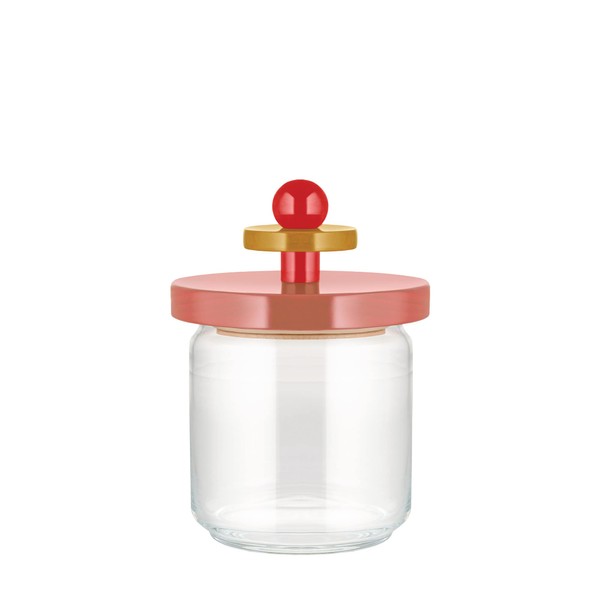 Alessi Mr. Sottsass I Suppose ES16 / 75 2 - Design Hermetic Glass Jar with Lid in Beech, Pink, Red and Yellow Wood