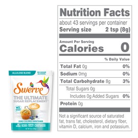 Swerve Zero Calorie Allulose Blend Granular Sugar Replacement Sweetener, No Sugar Alcohol, Keto Friendly, Erythritol Free, 12-Ounce Bag, (Pack of 1)