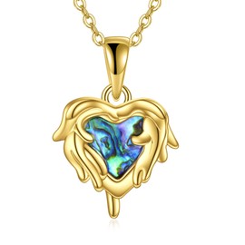 SILBAZ 18k Gold Plated Heart Necklace Abalone Shell Heart Pendant Tiny Heart Jewelry Birthday Valentine's Day Gifts for Women