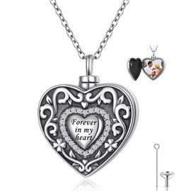 DAOCHONG Heart Urn Necklaces for Ashes for Women Men S925 Sterling Silver Memorial Keepsake Pictures Photo Locket Cremation Jewelry Memorial Human Pet Keepsake Pendant Gift