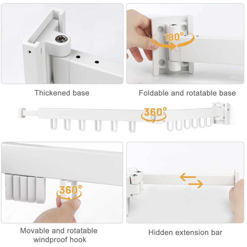 SWAWIS Clothes Airer White Wall Mounted Clothes Rail 90 cm