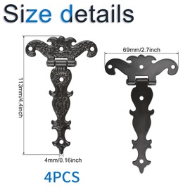 INCREWAY 4pcs Classic Decorative T Hinges, 3.2 inch Heavy Duty Zinc Alloy T-Strap Hinges Antique Shed Door Hinges with Screws (Black)