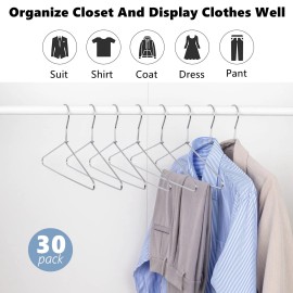 Amber Home 30 Pack Heavy Duty Metal Shirt Coat Hangers, Stainless Steel Clothes Hanger with