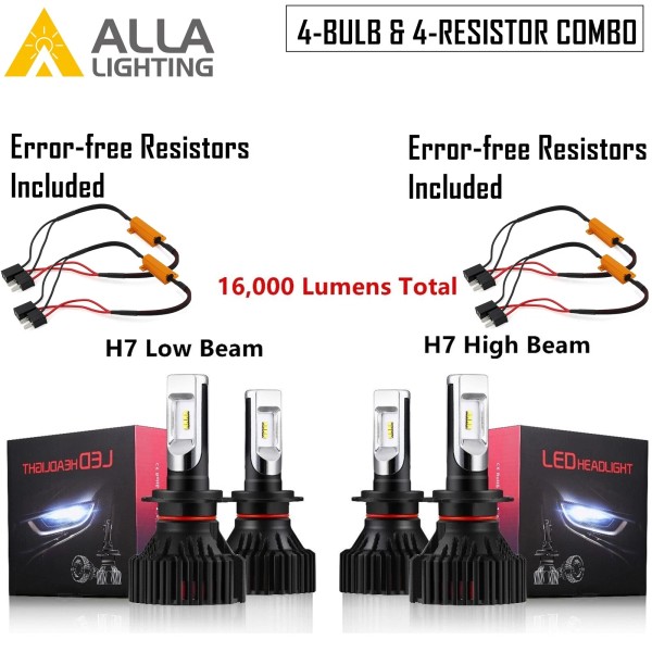 Alla Lighting LED High Low Beam Headlight Headlamp Bulbs Light