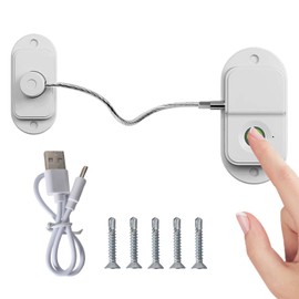 Fridge Lock with Fingerprint - Child Lock No Drilling Required Cabinet Lock Baby, Window Lock Children, USB Charging - Biometric Safety Lock with Quick Unlock (White)