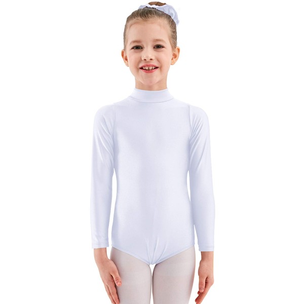 Speerise Toddler Girls Long Sleeve Ballet Dance Leotard for Kids and Teens, White, 10-12