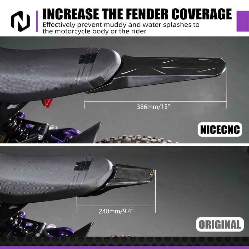 NICECNC Black Rear Fender Extended Longer Compatible with Surron Light