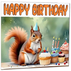 Squirrel Birthday Card - Cute Fun Squirrel Animal Bday Card 145 x 145mm