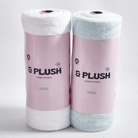 & PLUSH Microfiber Cleaning Cloth Roll - 70 Pack, Tear Away Microfiber Towels, 12" x 12", Reusable, Washable, Streak Free, Ultra Absorbent Dish Rags for Car, Home, Garage or Shop (Blue and White)