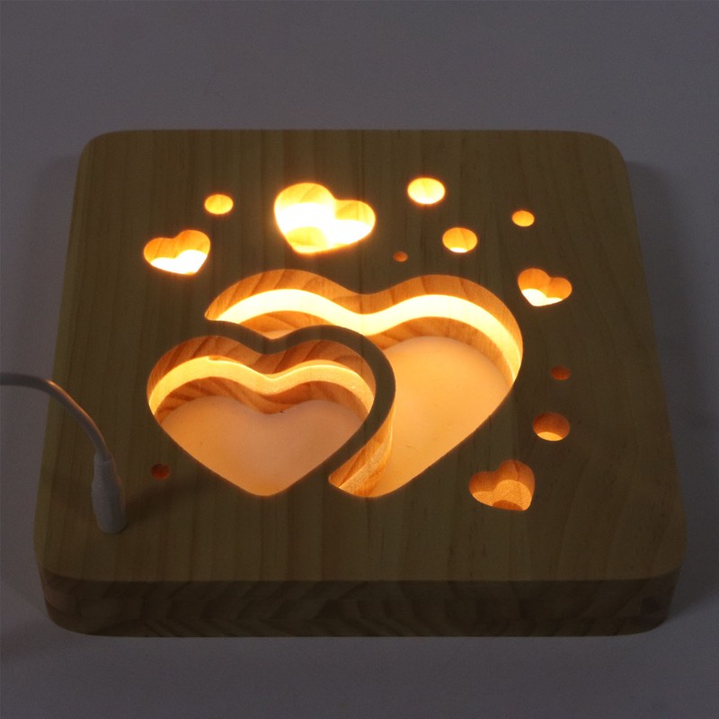 Wooden 3D LED Light Valentine's Day Hollow Hearts Shape Style