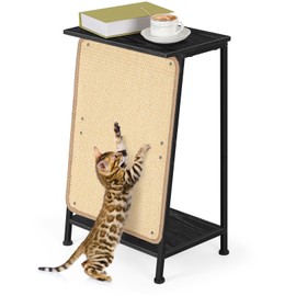 smusei Cat Scratcher and End Table, Black Side Table with Detachable Sisal Scratching Pad Vertical Cat Scratching Board for Indoor Cats Kittens, Modern Cat Furniture Sofa Table for Living Room