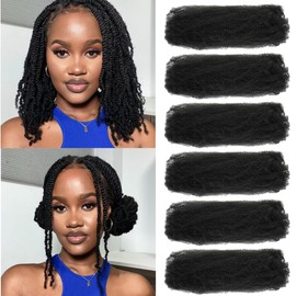 Youngther Afro Kinkys Bulk Hair 16 inch 6 Packs Natural Black Kinky twist hair for Dreadlocks extensions Soft Spring twist for repair Locs, micro Twists/Marley twist braiding hair（16inch 1B）