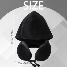 YOUYIKE Aeroplane Neck Pillow, Travel Pillow with Hood, Travel Pillow Aeroplane, Comfortable and Lightweight Ideal for Airplane Chair, Car, Home, Office, Sleeping Pillow (Black)