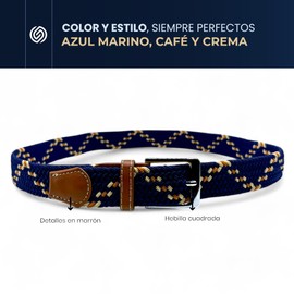 SEGMENTES Men's Elastic Belt Lace – Multi-Coloured and Adjustable Braided Belt, No Holes, Versatile Design for Men and Women – Homen Ribbons, Navy, Coffee & Cream, One size