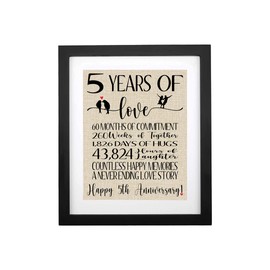 TOBOHU 5 Years of Love Burlap Print with Frame, Gifts for Husband Wife Wedding Anniversary, 5th Anniversary Decoration Romantic, Gifts for Him Her 5 Years Anniversary