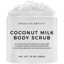 Brooklyn Botany - Exfoliante corporal con leche de coco, 100% natural, anticelulítico, exfoliante corporal con sal del Mar Muerto y aceites esenciales, 10 onzas