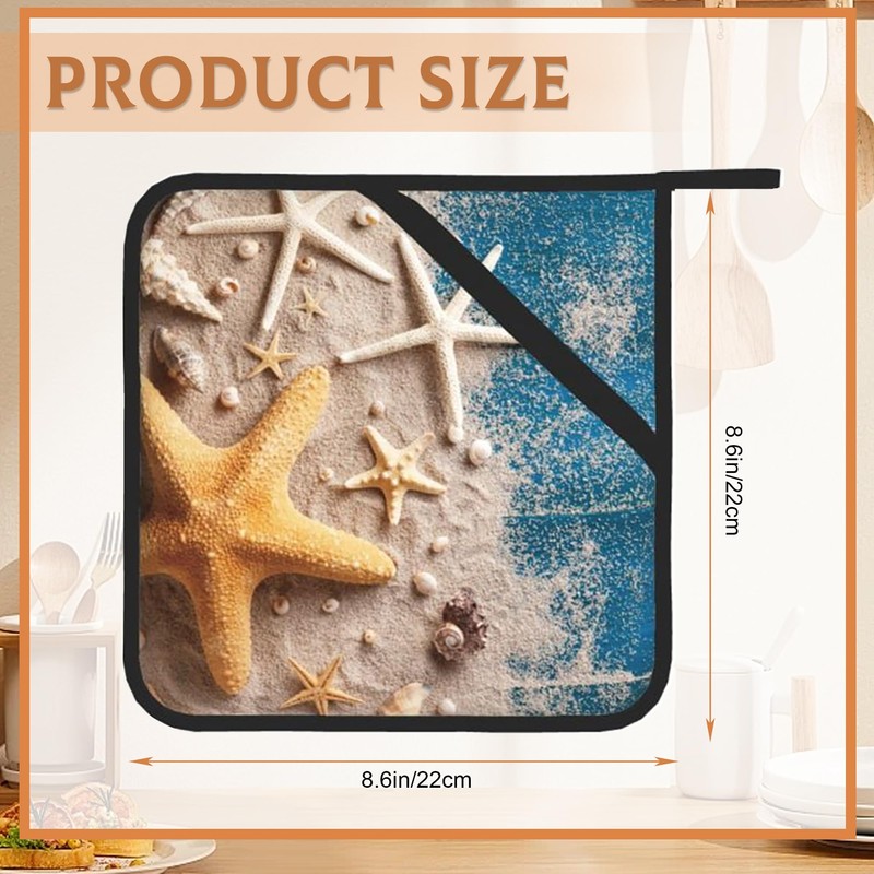 2 Pack Seashell Starfish Pot Holders for Kitchen Heat Resistant,