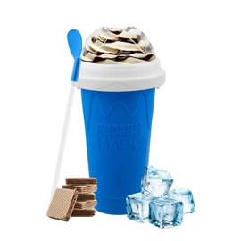 Slushy Cup & Slushy Maker Portable Smoothie Slushie Squeeze Cup for Juices, Milk and Ice Cream Make, Double Layers Silica with Lid & Straw for Kids, Friends & Family (BLUE, STANDARD SIZE)