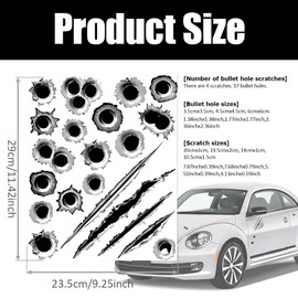HQRNYP Bullet Holes Stickers Decals, Automotive Decals, Simulation 3D Bullet Hole and Scratch Car Decoration, Auto Accessories Waterproof PVC Fake Gun Shots Stickers for Bumper Window Helmet (Style A)