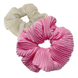 Satin Scrunchie Headband Set - 2 Pieces - 12cm Diameter - Pink & White - Soft & Gentle on Hair - For Girls & Teens - Includes Gift Box