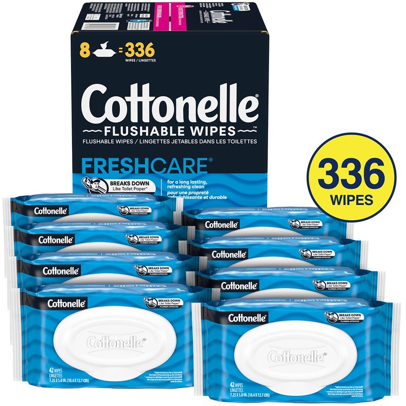 Cottonelle Fresh Care Flushable Wet Wipes, Adult Wet Wipes, 8