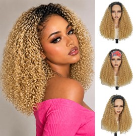20" Kinky Curly Half Wig 210% Density Synthetic Half Wig for Women T1B/27