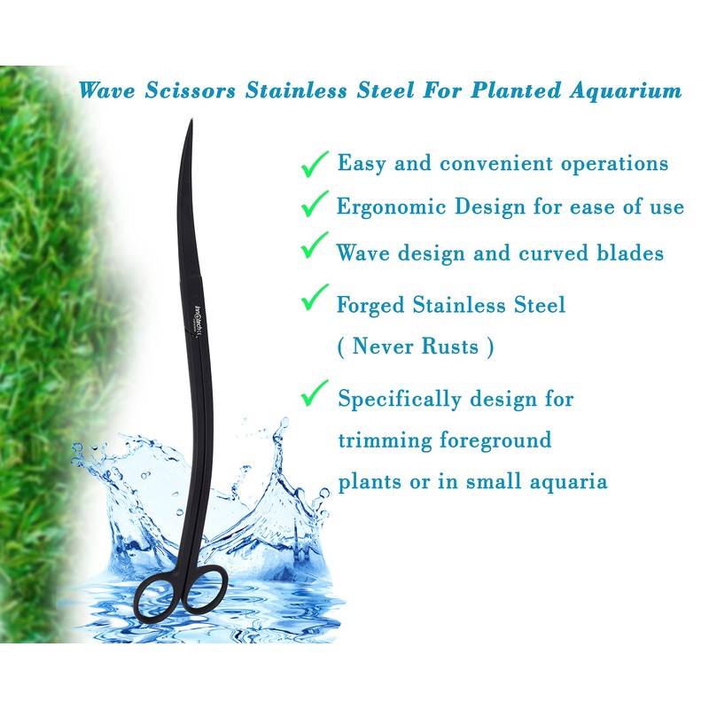 Innotech Aquarium Scissors 25 cm Aquarium Cleaning Wave Scissors Black
