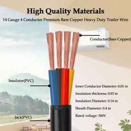 14 AWG 4 Conductor Control Cable - YDDECW 150FT 14/4 Wire 100% Pure Copper for Mini Split Air Conditioner & Heat Pump Systems Speaker Heavy Duty Pure Copper