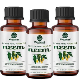 3 Pack Aceite puro de Neem Frasco de Aceite Esencial de 30 ml. Aceite de Neem prensado en frío puro Manudmed Granja Ecológica