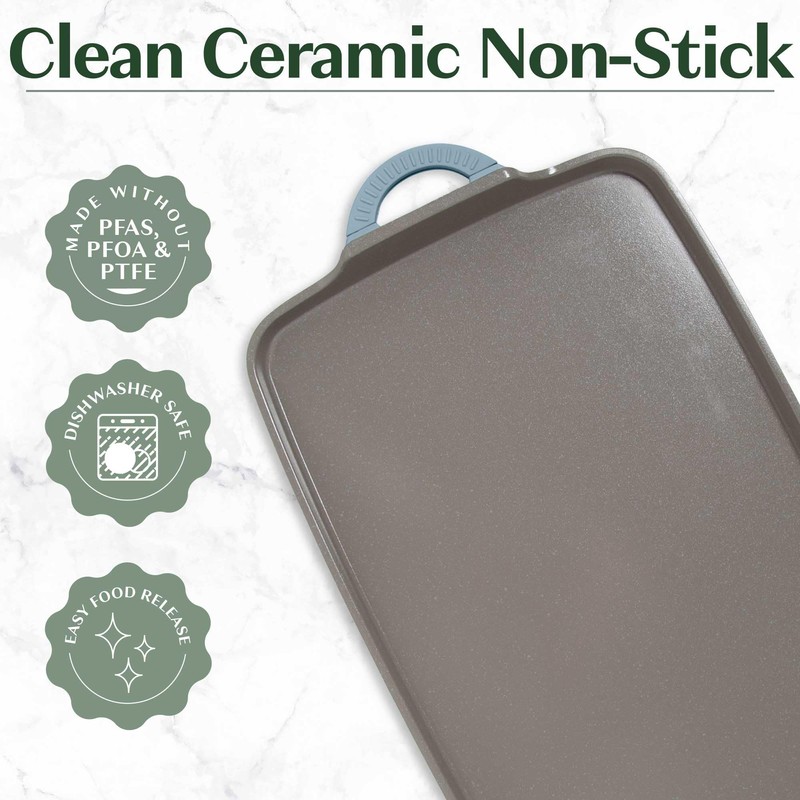 Goodful All-in-One Double Burner Griddle, Ceramic Nonstick, Durable Cast Aluminum,