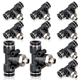 Bwintech 10 Pcs Male Branch Tee 10mm Tube OD x 1/8" BSP Thread Push to Connect Fittings PB10-01