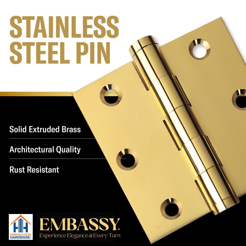 Embassy Door Hinge Solid Brass - 3 x 3 Inch,