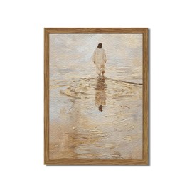 HWETUI Framed 3D Textured Christian Wall Art,Jesus Walking on Water Painting,Hand-Drawn Sandstone Picture,I Will Walk with Christ Religious Home Decor for Living Room Bedroom Church Prayer Room12x16in