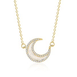 SLUYNZ Solid 925 Sterling Silver Moon Choker Necklace for Women Teens CZ Moon Pendant Necklace (B-Gold Plated)