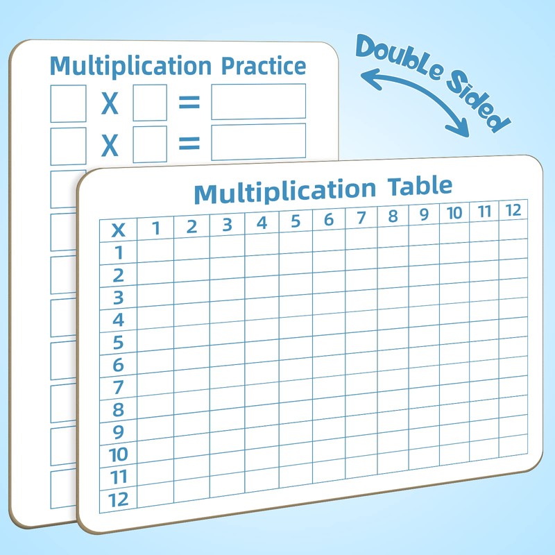 Multiplication Chart Whiteboard - Double-Sided Times Table, 9" x 12"