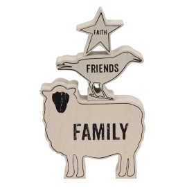 Faith, Family, Friends Animals Stacking Blocks 3 Pc Set Farmhouse Decor NEW
