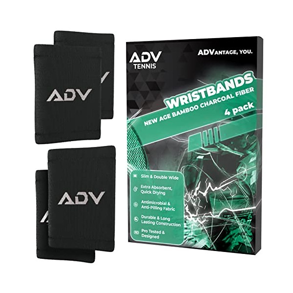 ADV Bamboo Charcoal Tennis Wristbands, Ultra Absorbent, Double Wide, Slim