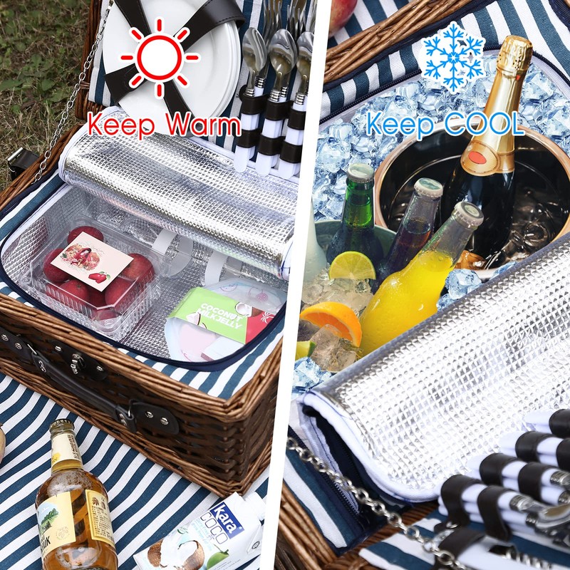 HYBDAMAI Picnic Basket for 4 with Waterproof Picnic Blanket and