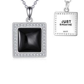 YFN Just Breathe Necklace Sterling Silver Black Tourmaline Pendant Tourmaline Crystal Healing Jewellery Spiritual Protection Gifts for Women, Sterling Silver, No Gemstone