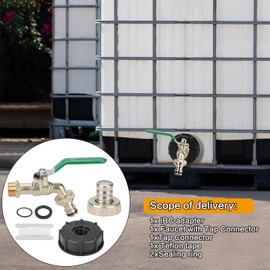 oumuik Tap Ibc Container Tank Adapter 1/2 Inch Thread Connection Brass Hose Connection & Adapter for IBC Rainwater Tanks - Brass / Tap for Water Butt / Tap / Shut-off Valve /