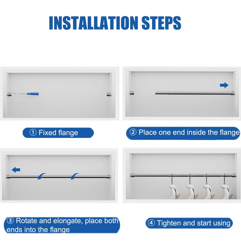Wardrobe Rail, 31-52cm Wardrobe Hanging Rail, Wardrobe Rails and Fittings