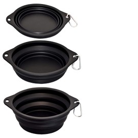 Good Price Cyclpet Collapsible Dog Bowl, Portable Foldable Water Food Bowls with Carabiner Clip for Outdoor,Walking, Traveling,Hiking,Jogging (2 Pack) (Black,Blue)
