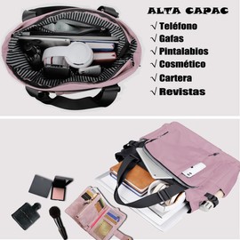 Tote Bag Mujer,Bolsas Totes para Mujer con Cierre, Bolso de Lona Multibolsillos con Cremallera,Bolsa de Mujer de Gran Capacidad Adecuada para Viajes Compras Trabajo, Rose