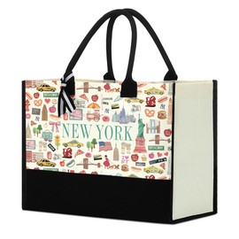 New York Souvenirs Canvas Tote Bag New York Gifts Girls Trip Gifts Favors New York Weekender Bags for Women Bride Sister New York Lover Friends Reusable Beach Bag Shopping Bags Vacation Christmas